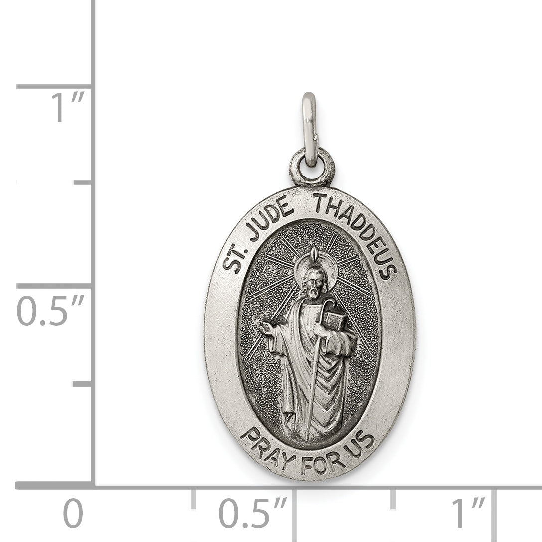 Antiqued Sterling Silver Saint Jude Medal Pendant Solid and Themed