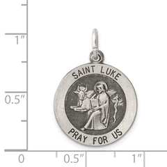 Sterling Silver 925 Saint Luke Medal Pendant Antiqued Finish Unique Design