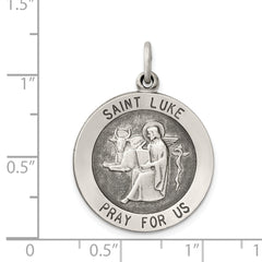 Antiqued Sterling Silver Saint Luke Medal Pendant Vintage Charm