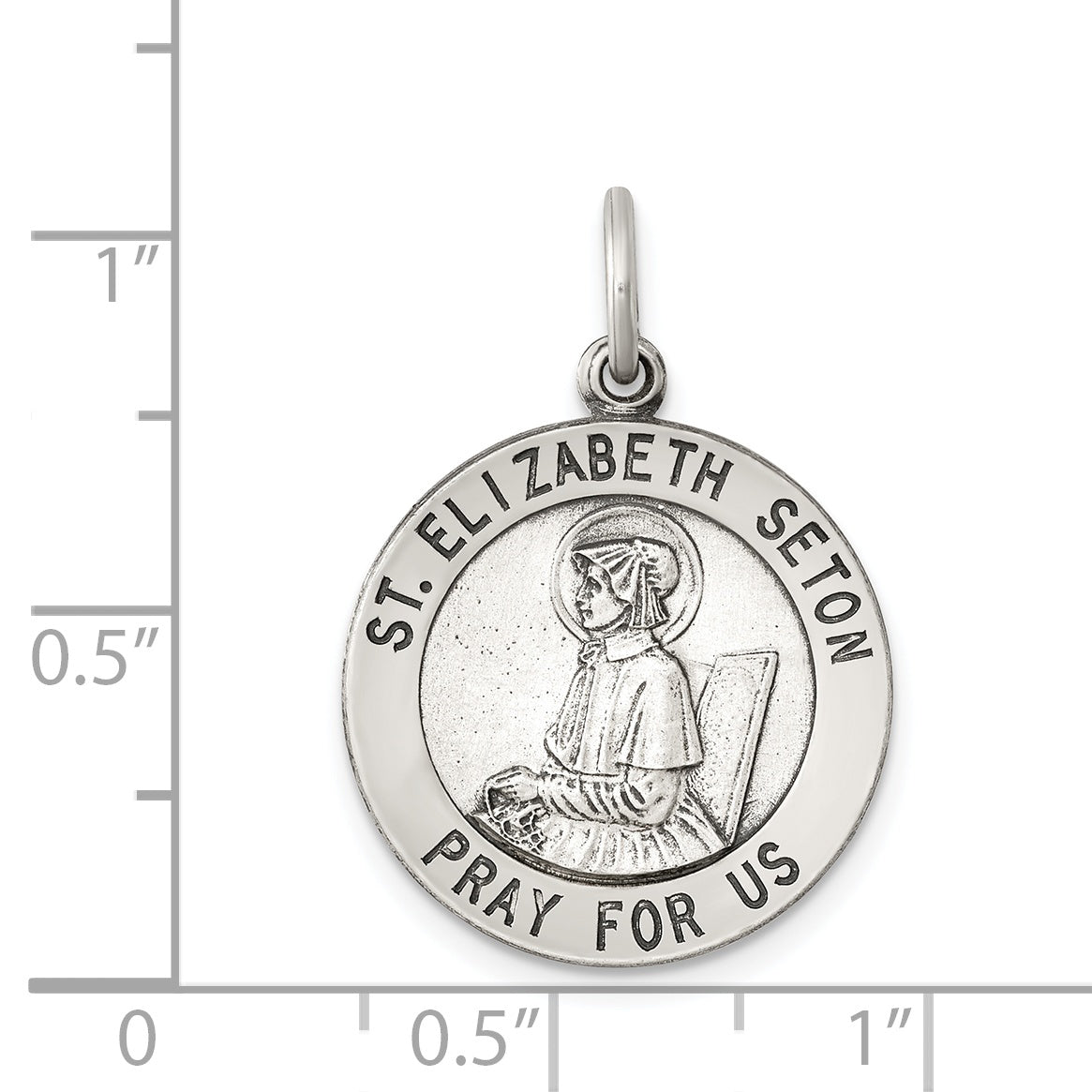 Sterling Silver 925 Saint Elizabeth Seton Medal Antiqued Vintage Charm