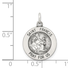 Sterling Silver 925 Saint Francis Medal Pendant Antique Finish Vintage Charm