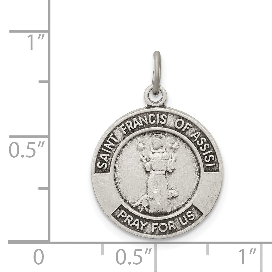 Sterling Silver Antiqued Saint Francis of Assisi Medal