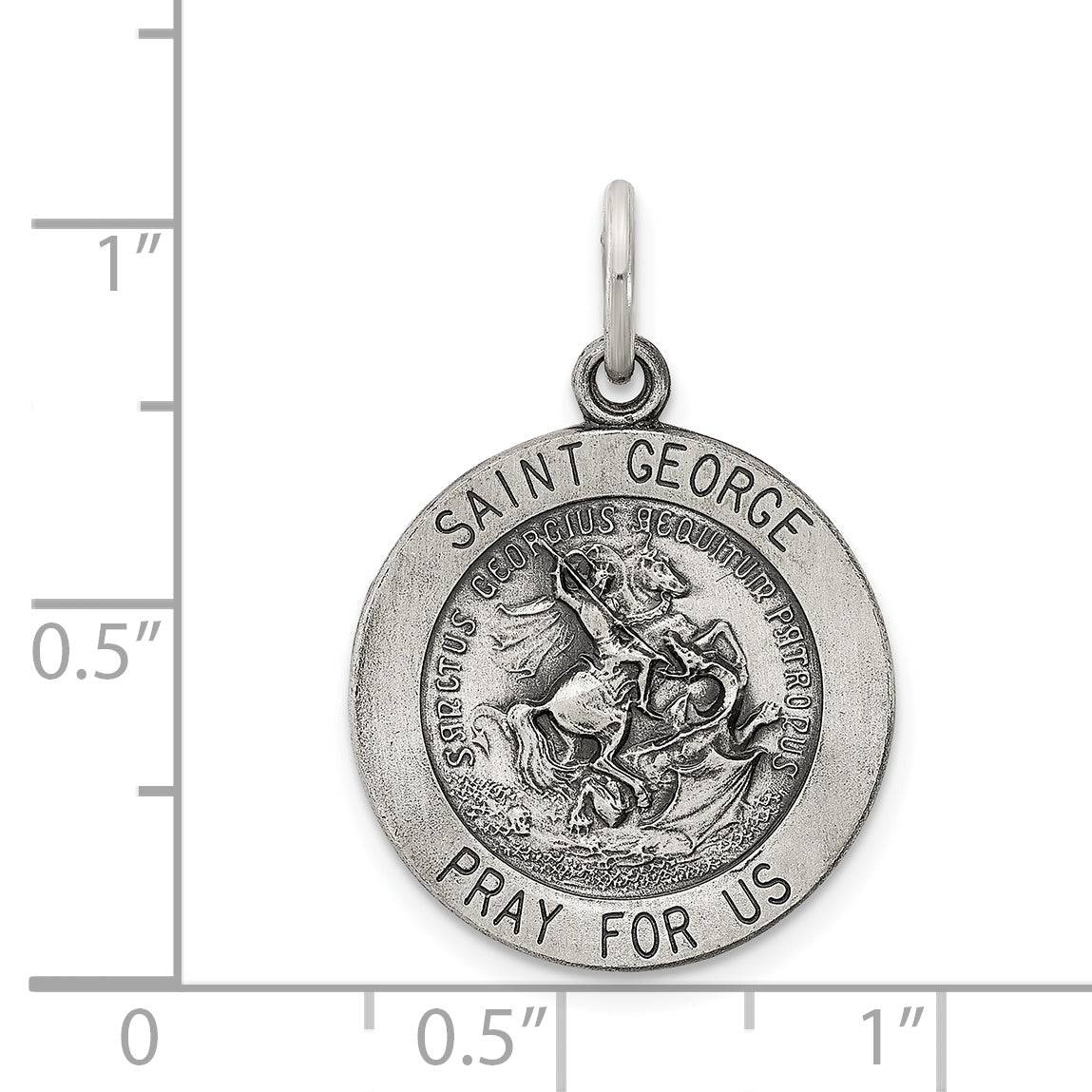 Sterling Silver 925 Saint George Medal Pendant with Antiqued Finish