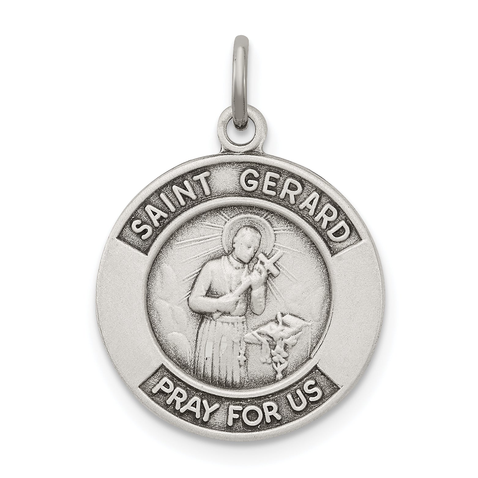 Sterling Silver Antiqued St. Gerard Medal Pendant