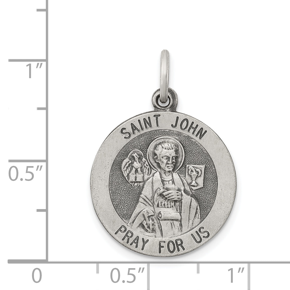 925 Sterling Silver Antiqued Saint John Pendant with Classic Themed Design