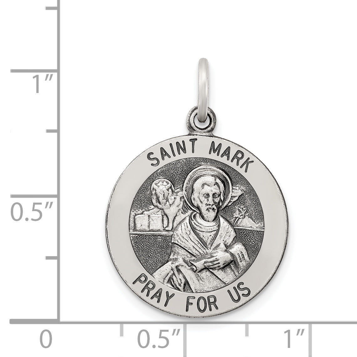 Sterling Silver 925 Saint Mark Medal Pendant Antiqued Finish