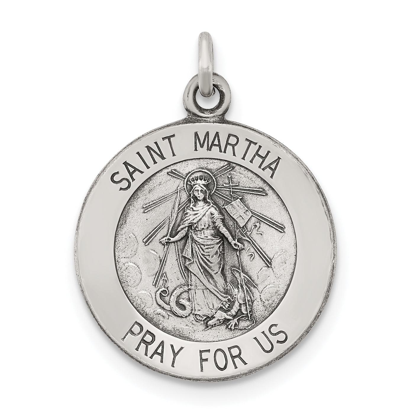 Sterling Silver Antiqued Saint Martha Medal