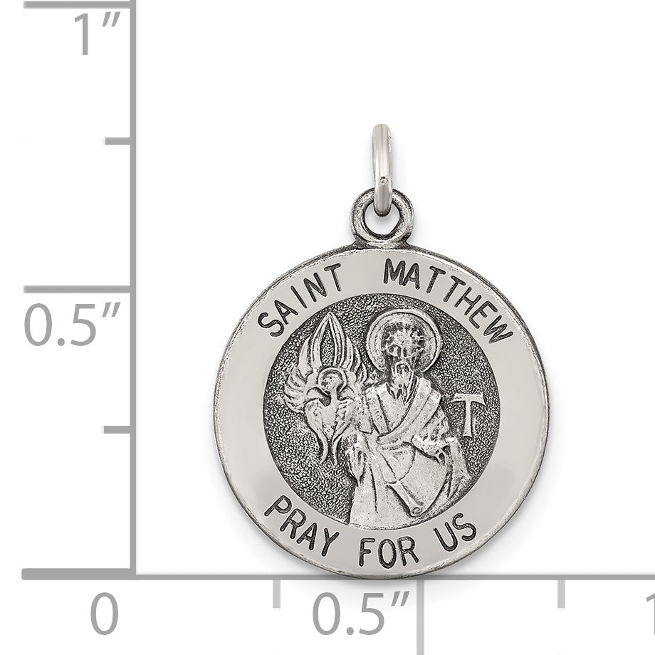 Sterling Silver 925 Saint Matthew Medal Pendant Antiqued Finish