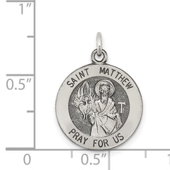 Sterling Silver 925 Saint Matthew Medal Pendant Antiqued Finish