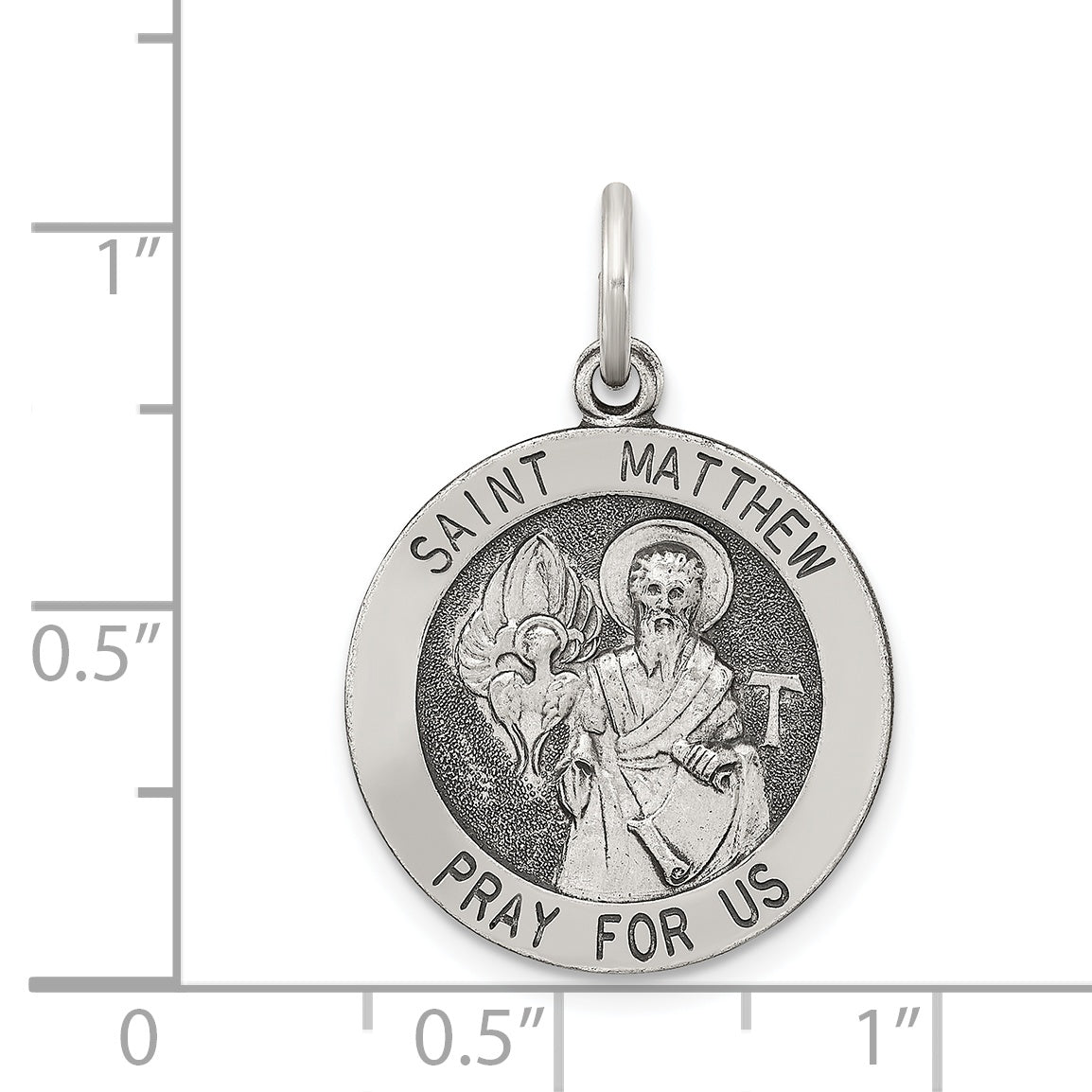 Sterling Silver 925 Antiqued Saint Matthew Medal Pendant Timeless Solid Design