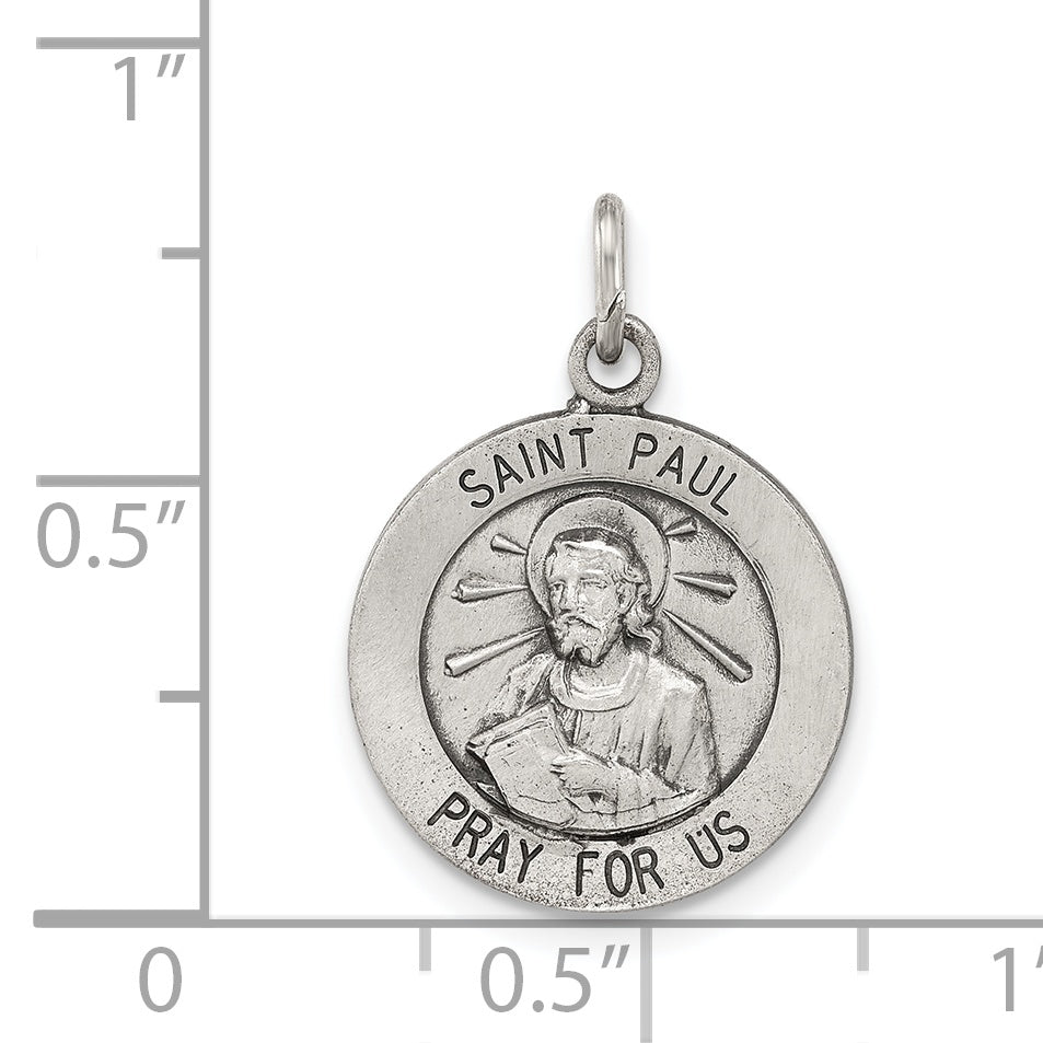 Antiqued Sterling Silver Saint Paul Medal Pendant Vintage Style