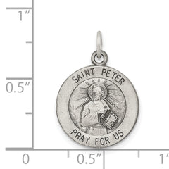 Sterling Silver 925 Saint Peter Medal Antiqued Solid Pendant