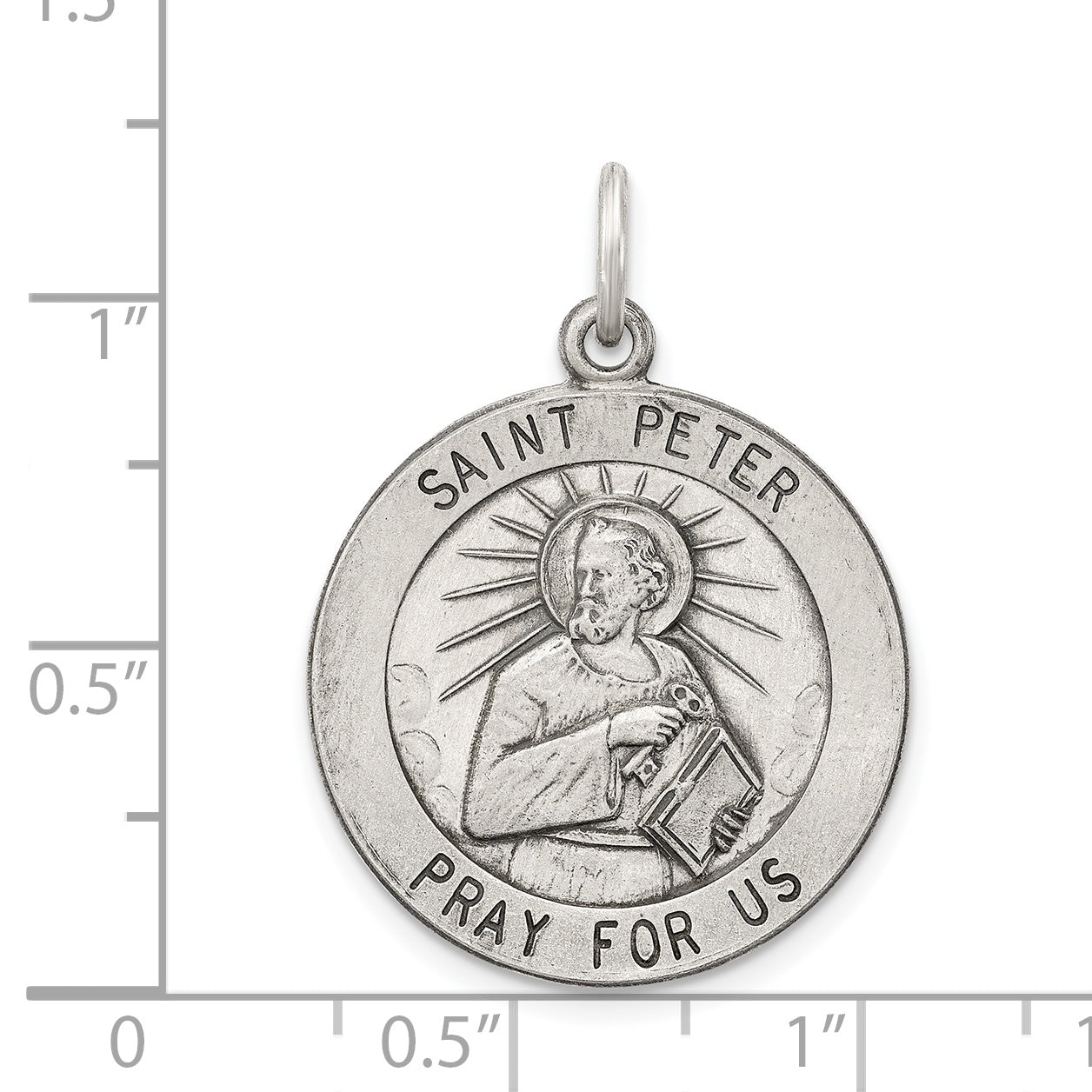 Sterling Silver 925 Saint Peter Medal Pendant Vintage Antiqued Design