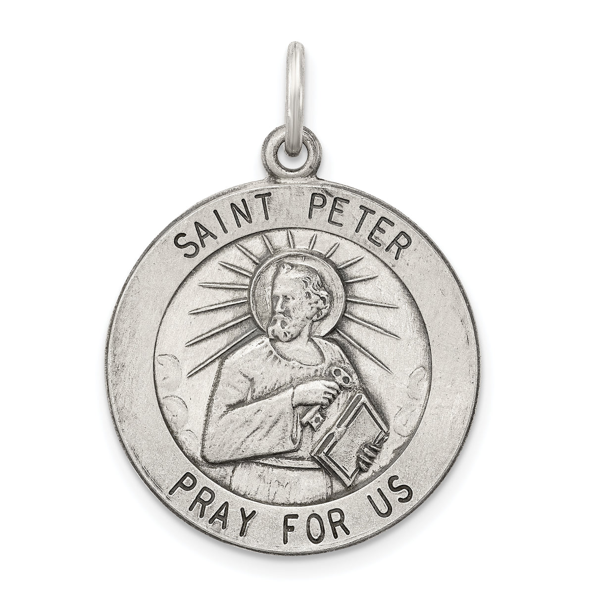 Sterling Silver Antiqued Saint Peter Medal