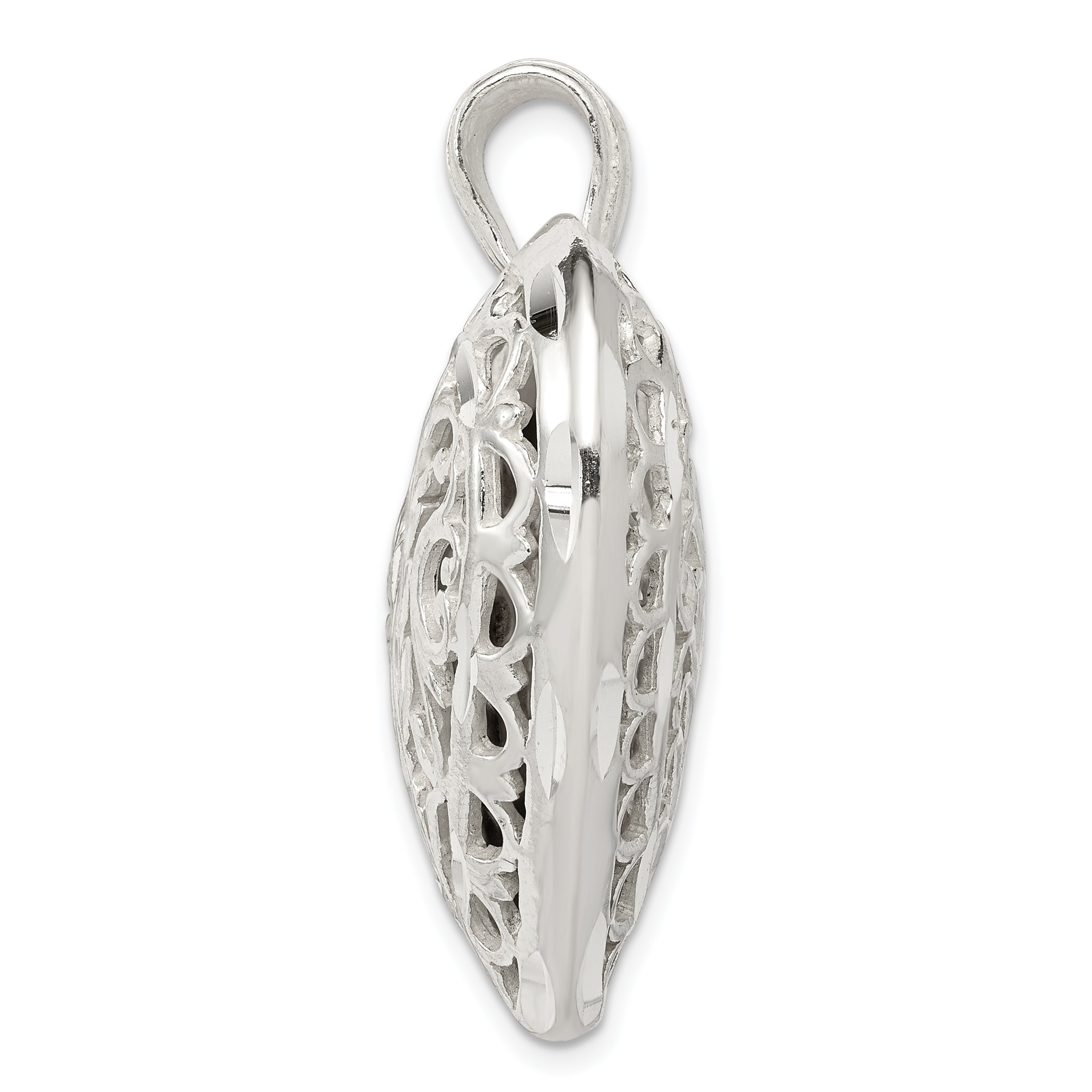 Sterling Silver Filigree Puffed Heart Pendant