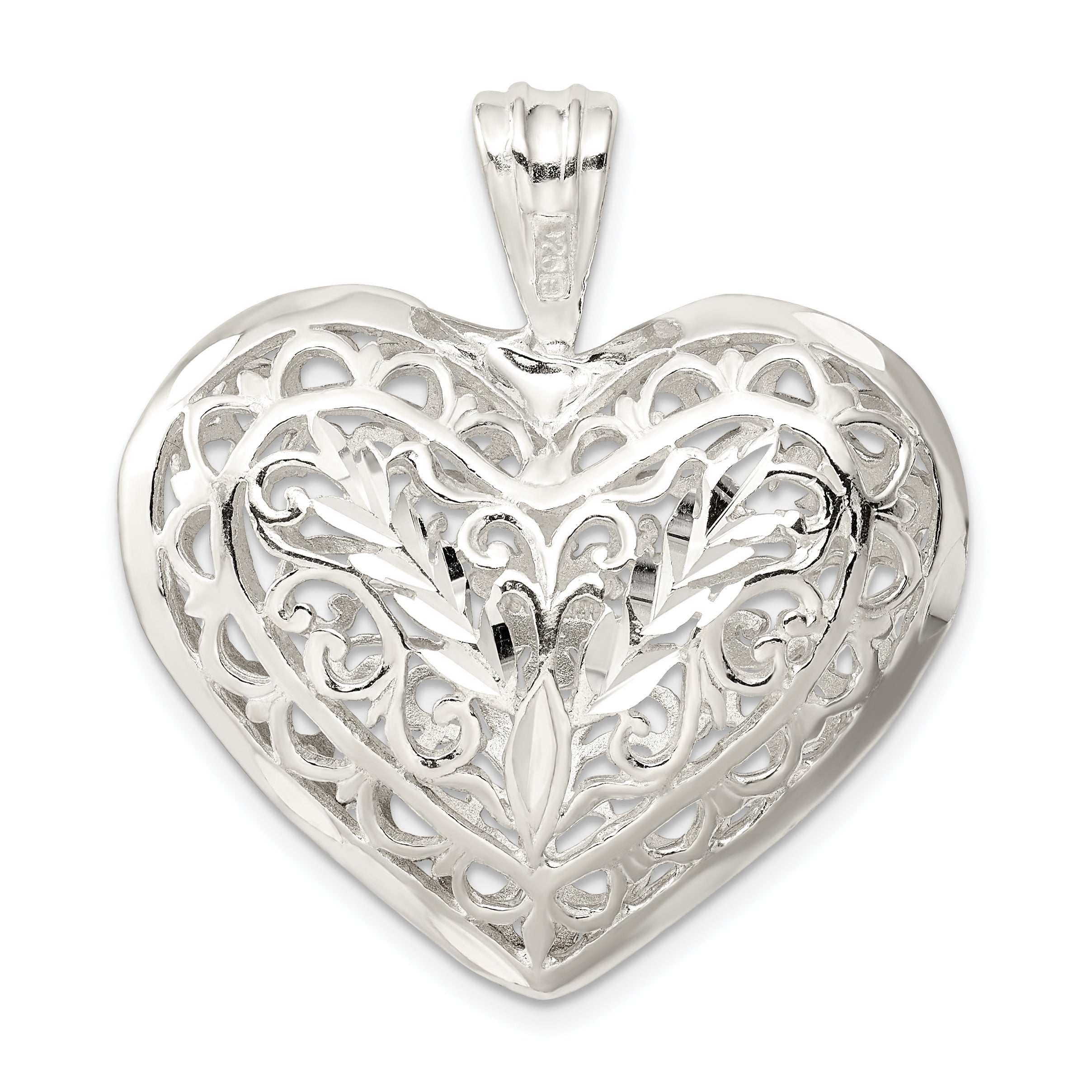 Sterling Silver Filigree Puffed Heart Pendant