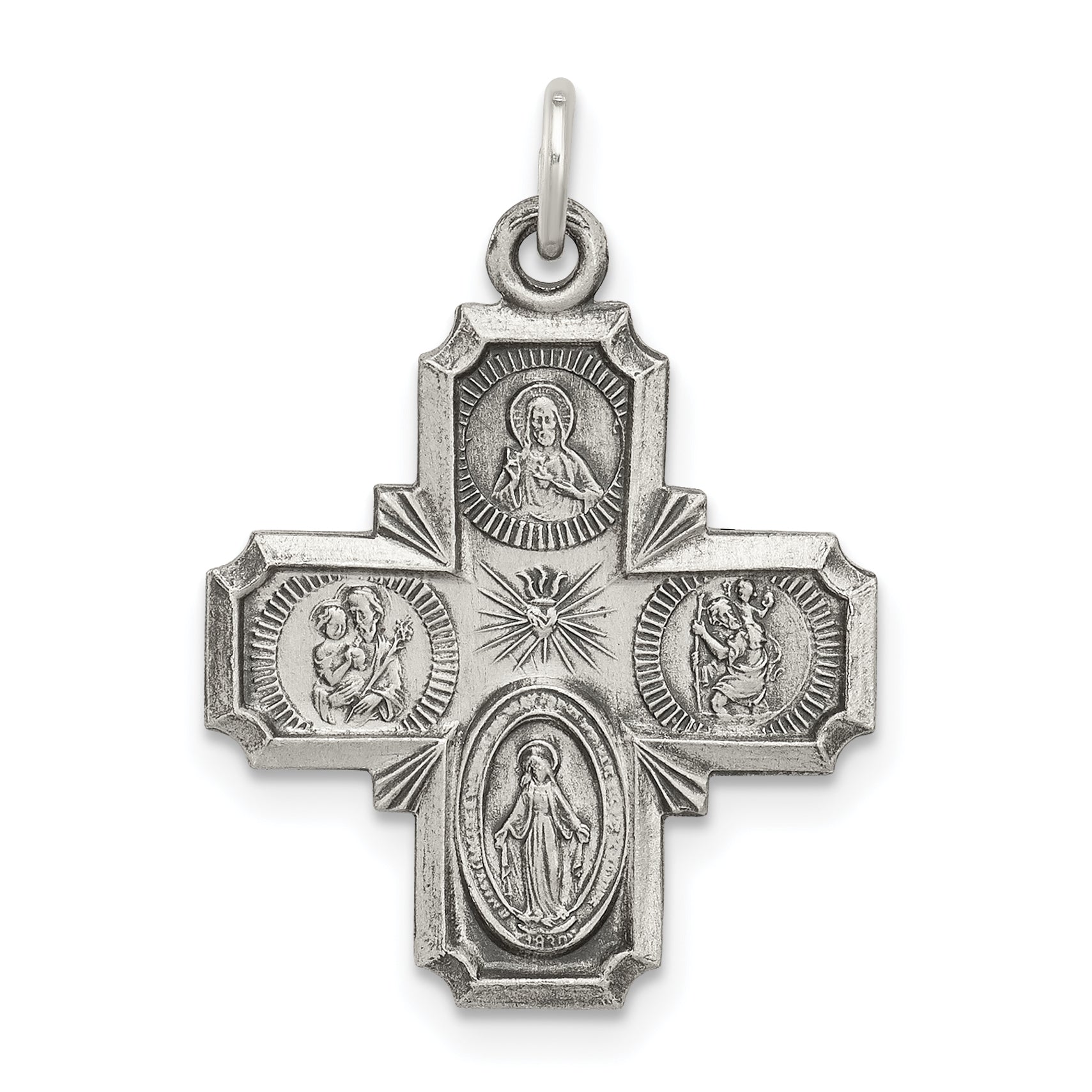 Sterling Silver Antiqued Reversible 4-way Medal