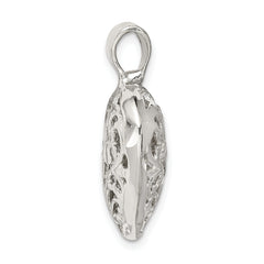 925 Sterling Silver Floral Heart Pendant with Polished Anti-Tarnish Finish