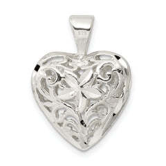 925 Sterling Silver Floral Heart Pendant with Polished Anti-Tarnish Finish