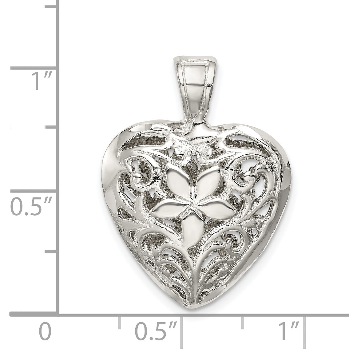 925 Sterling Silver Floral Heart Pendant with Polished Anti-Tarnish Finish