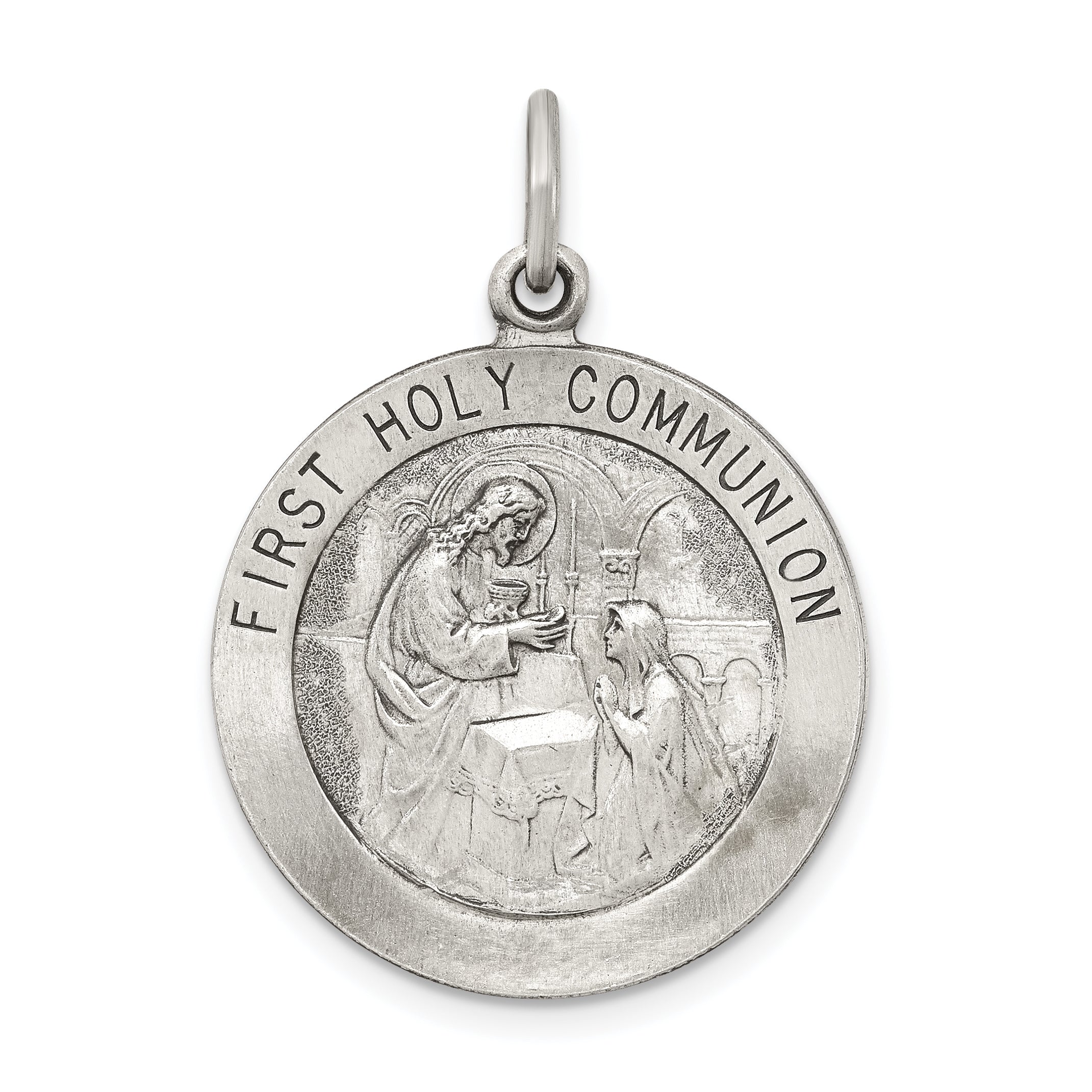 Sterling Silver Antiqued First Holy Communion Medal