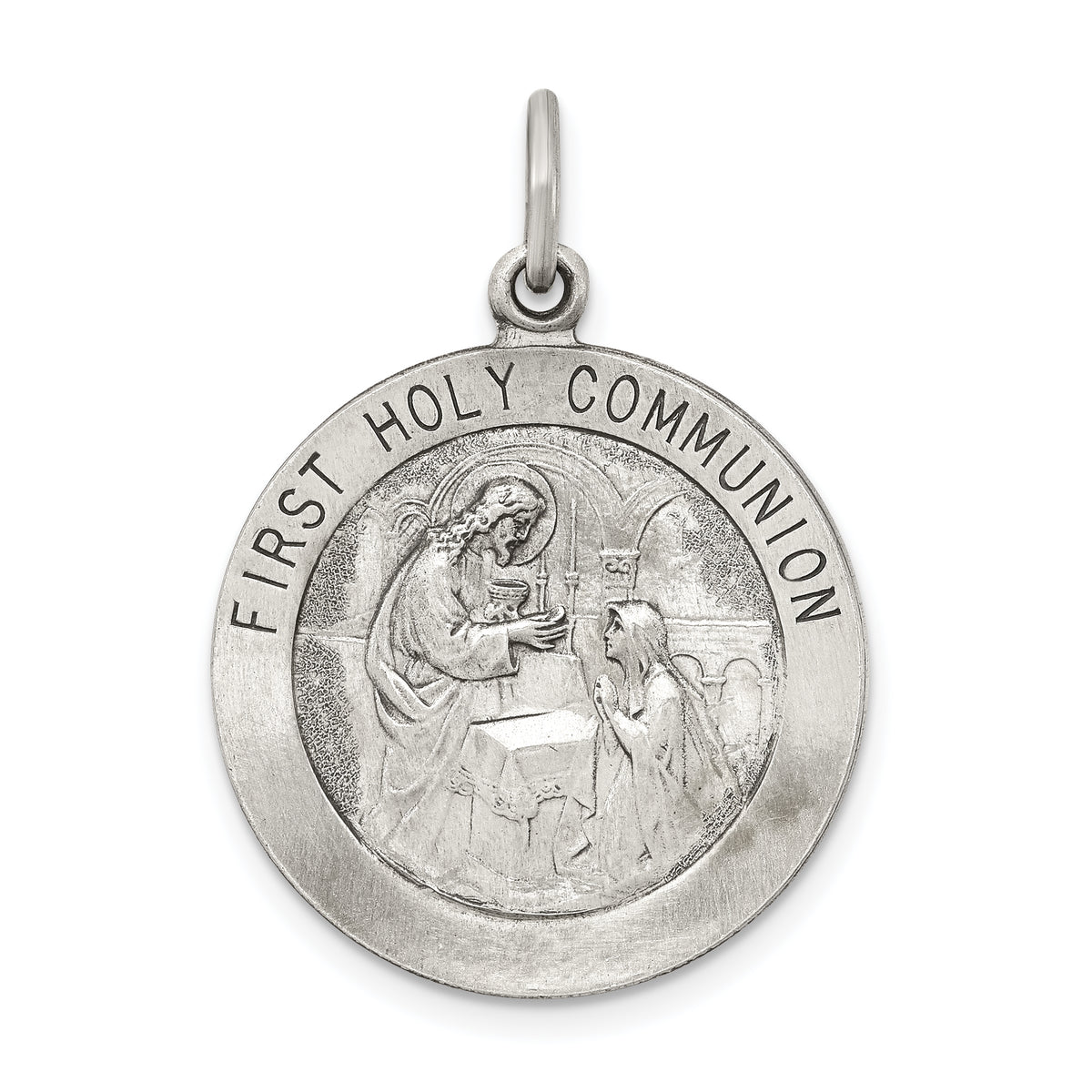 Sterling Silver Antiqued First Holy Communion Medal