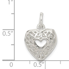 Sterling Silver 925 Filigree Heart Charm with Polished Anti-Tarnish Finish