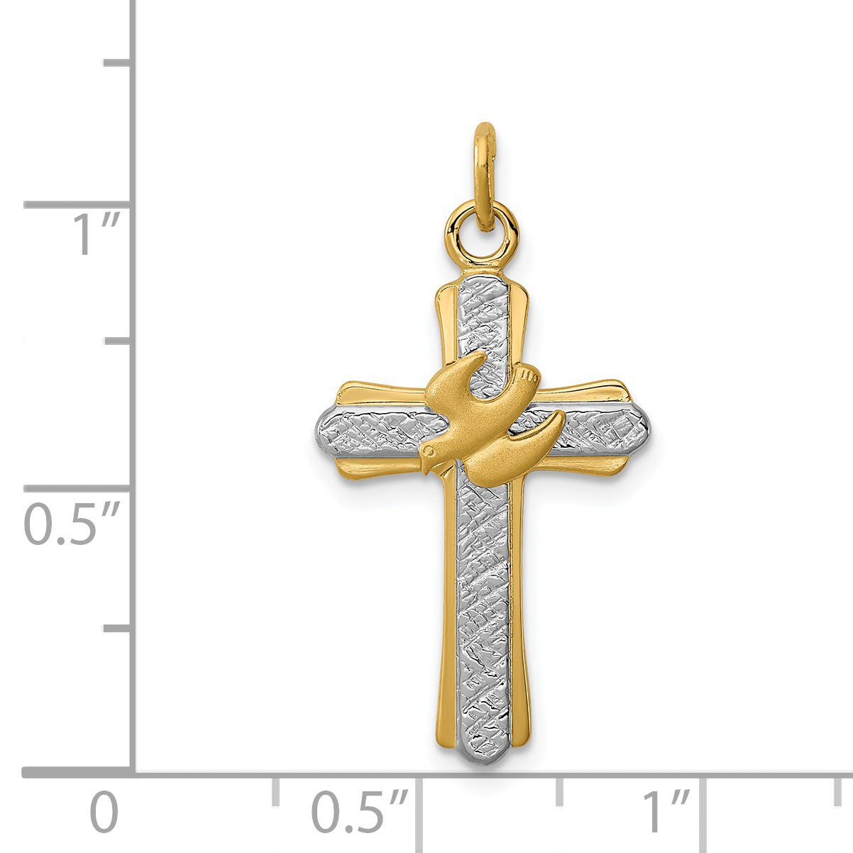 Sterling Silver Rhodium-plated & 18k Gold-plated Dove (Satin) Cross Charm