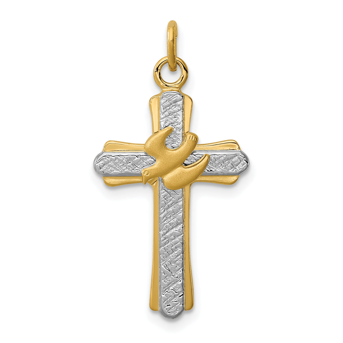 Sterling Silver Rhodium-plated & 18k Gold-plated Dove (Satin) Cross Charm