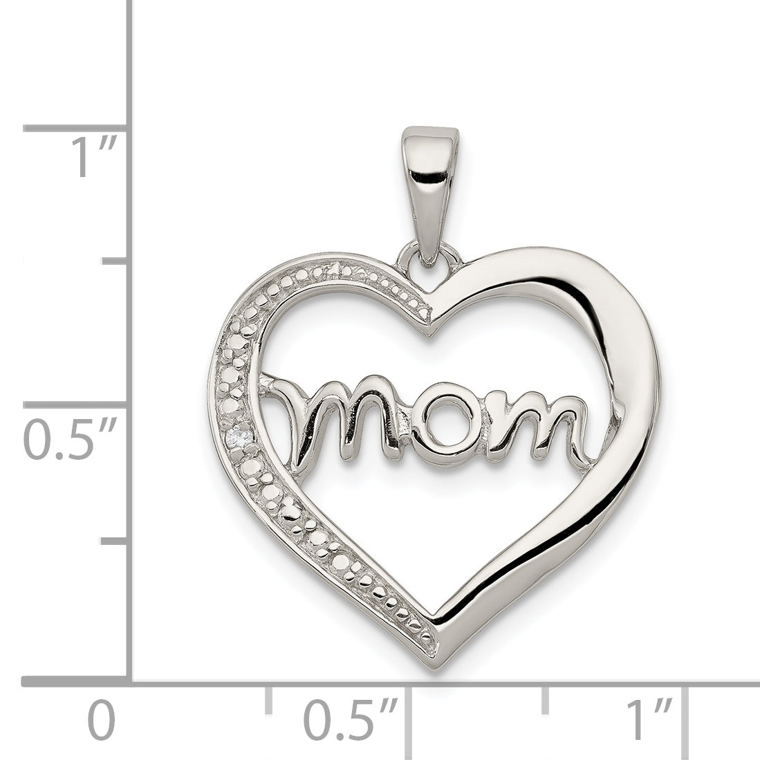 Sterling Silver Rhodium-plated MOM CZ Heart Pendant