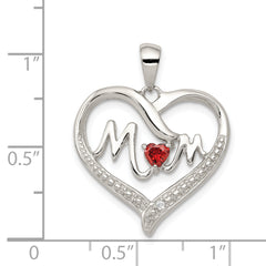 Sophia Jewelers Sterling Silver Mom Heart Pendant with Red CZ Elegance