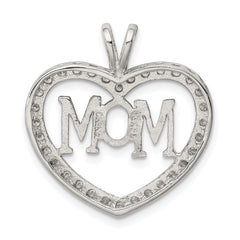 Sterling Silver Rhodium-plated CZ Open Heart MOM Pendant