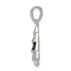 Sterling Silver Rhodium-plated CZ and Enameled Christmas Tree Pendant