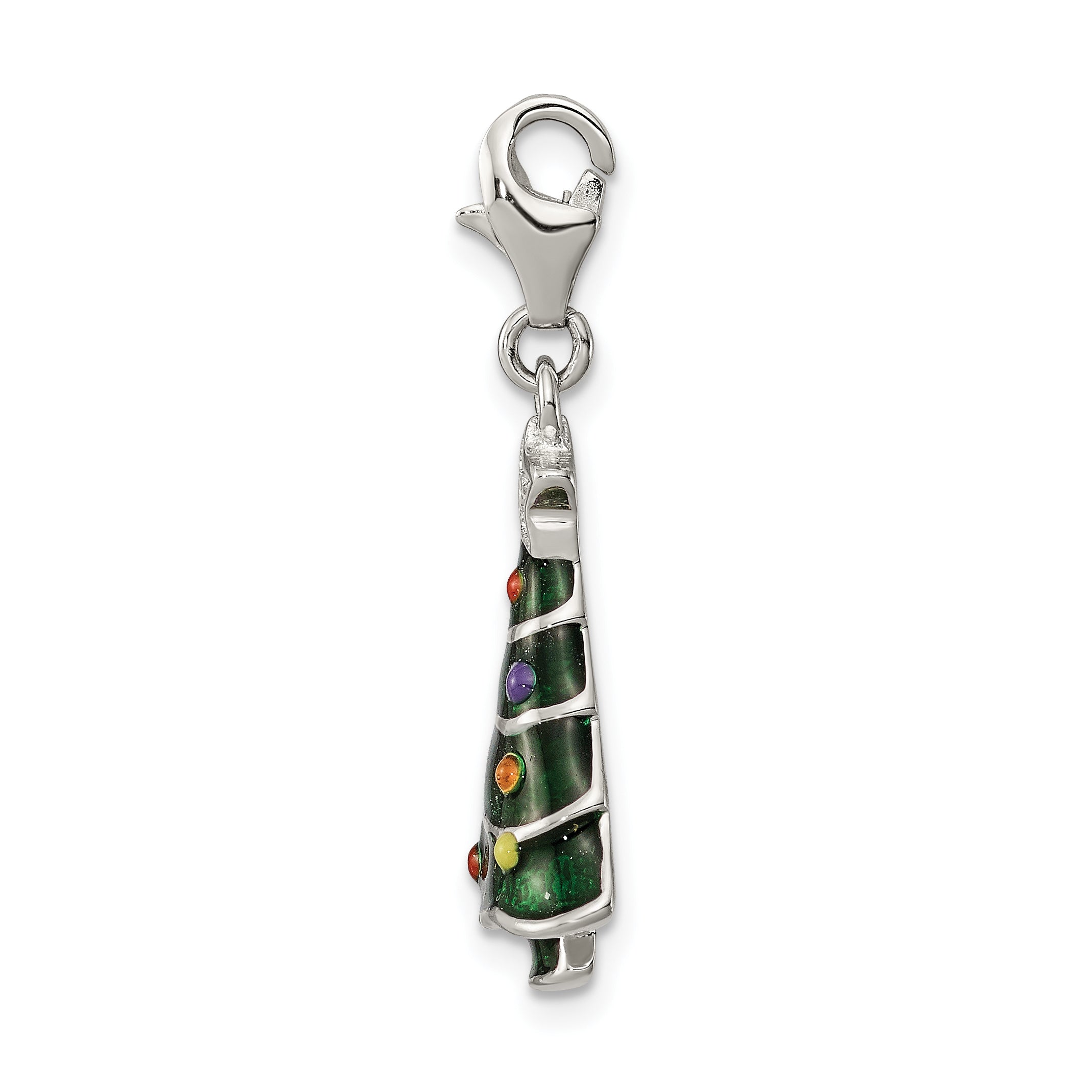 Sterling Silver 925 Enameled CZ Christmas Tree Charm Festive Elegance