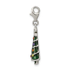 Sterling Silver 925 Enameled CZ Christmas Tree Charm Festive Elegance