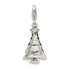 Sterling Silver 925 Enameled CZ Christmas Tree Charm Festive Elegance