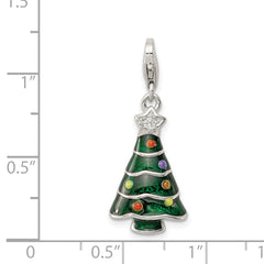 Sterling Silver 925 Enameled CZ Christmas Tree Charm Festive Elegance