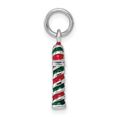 925 Sterling Silver Enamel Candy Cane Charm with Rhodium Plating