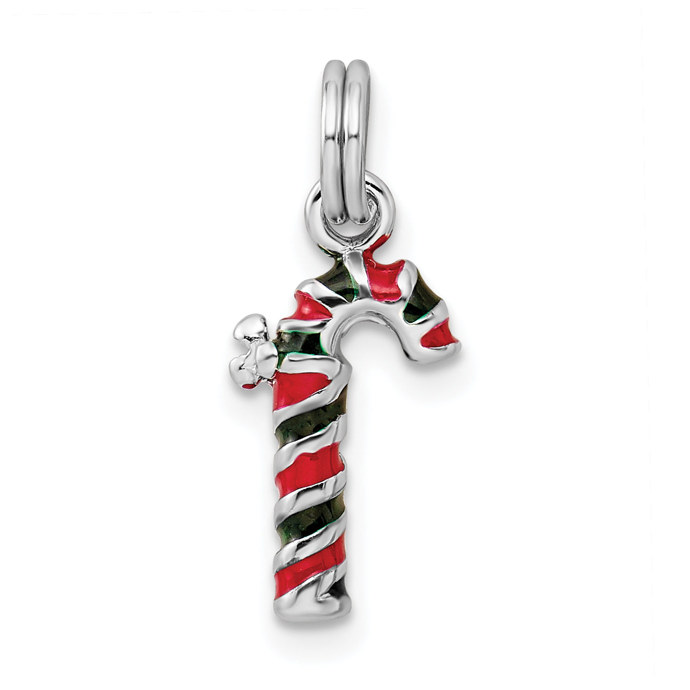 925 Sterling Silver Enamel Candy Cane Charm with Rhodium Plating