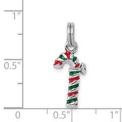 925 Sterling Silver Enamel Candy Cane Charm with Rhodium Plating