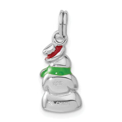 Sterling Silver 3D Snowman Charm with Rhodium Enamel Accents