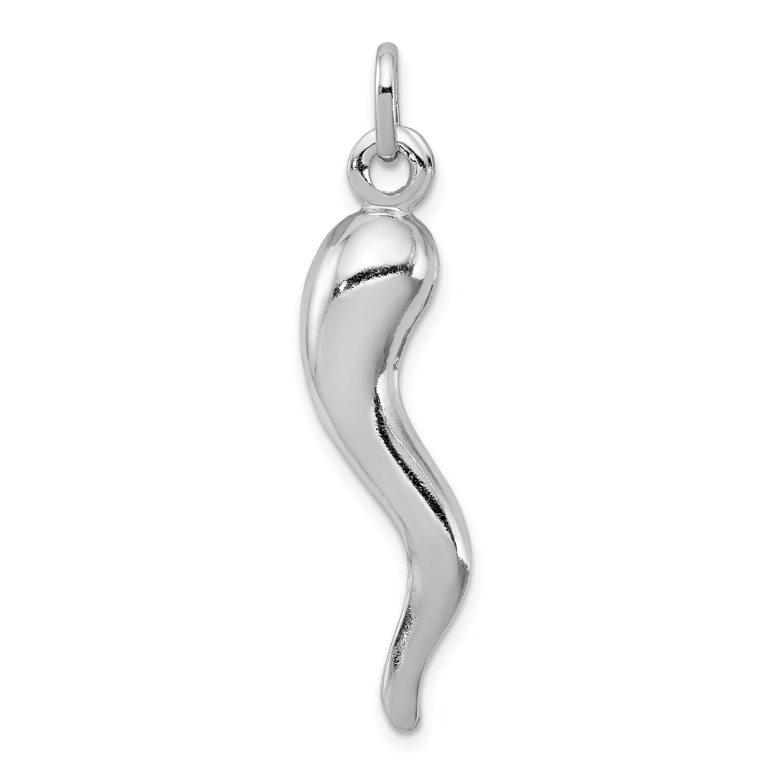 Sterling Silver Rhodium-plated Italian Horn Pendant