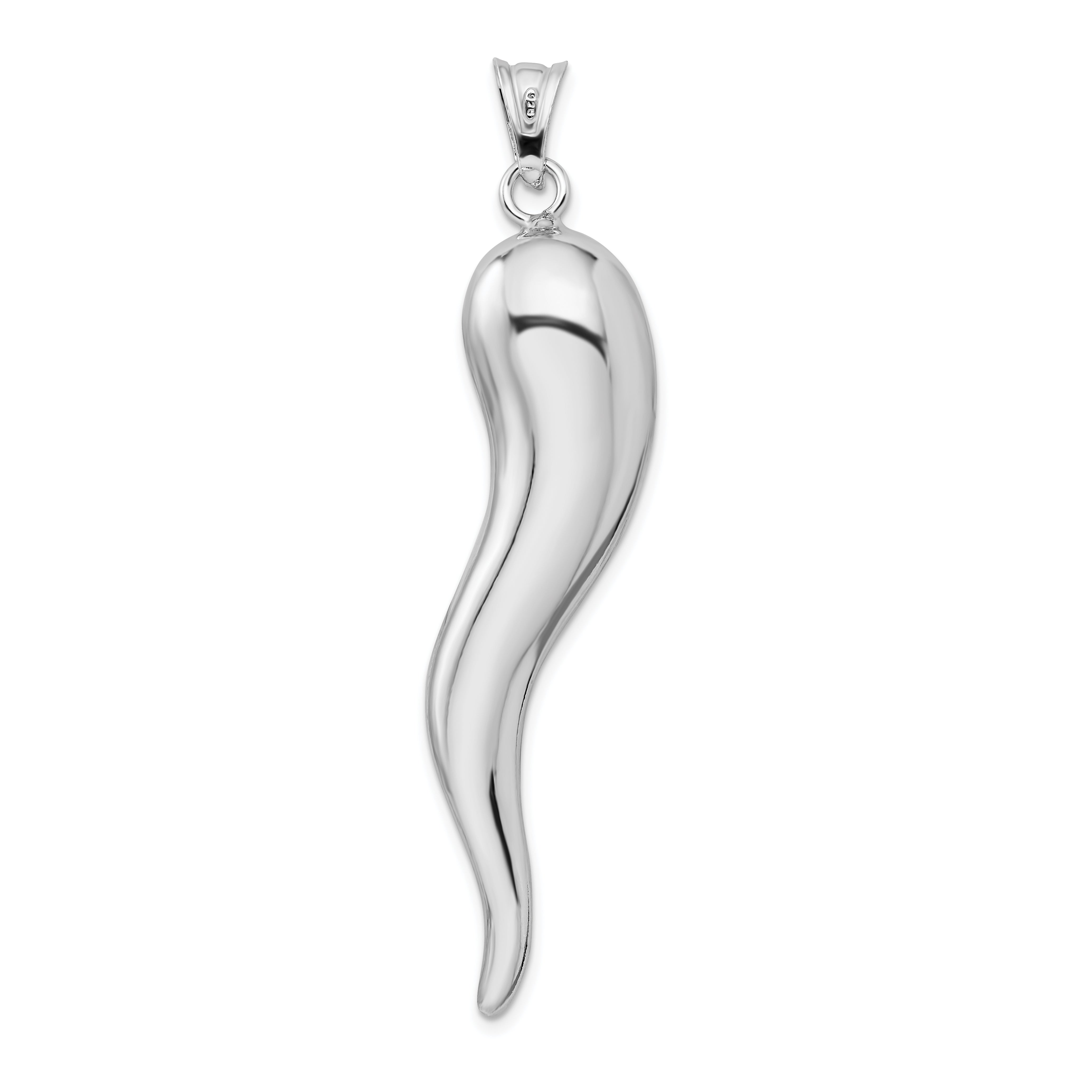 Sterling Silver 925 Men's 3D Polished Italian Horn Pendant