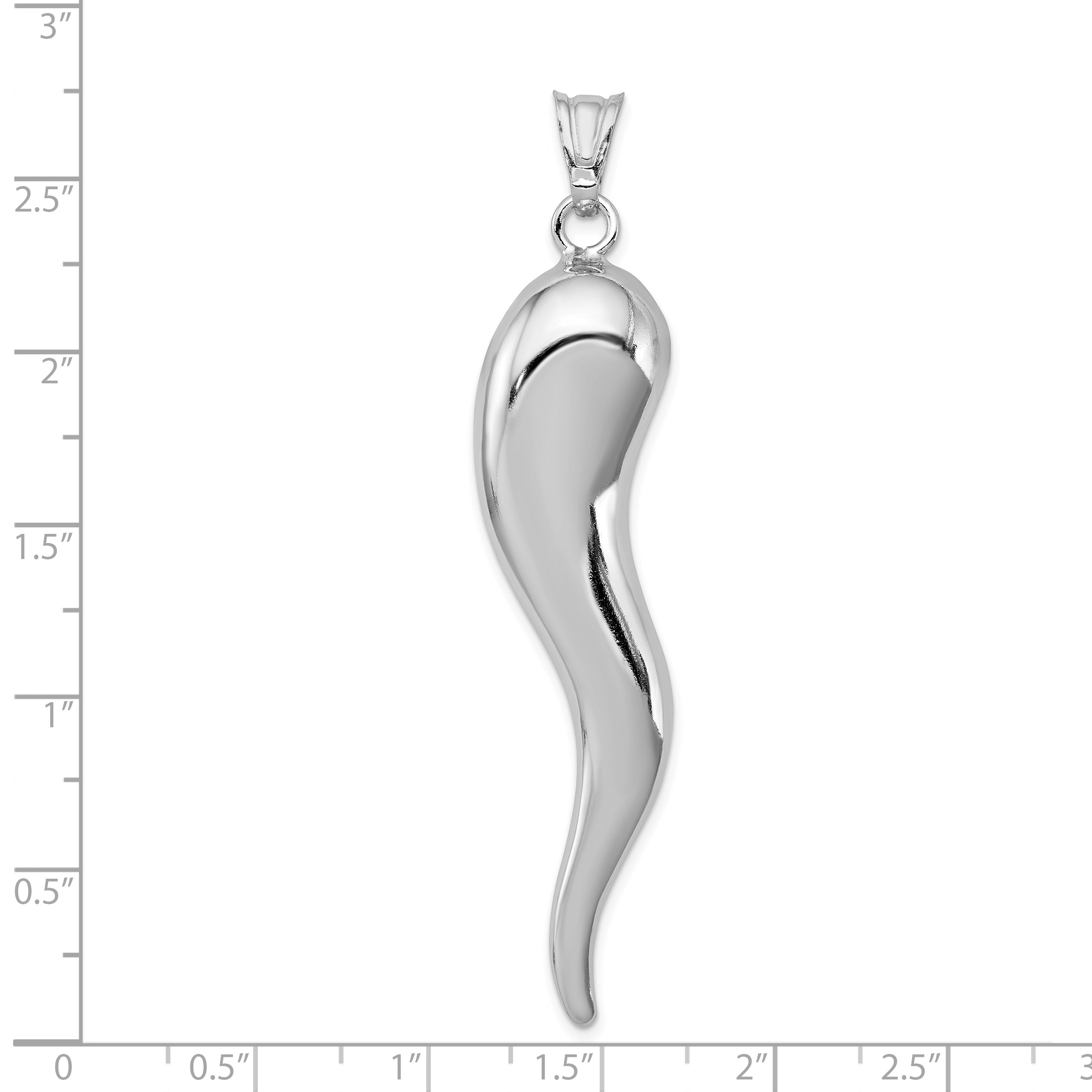 Sterling Silver 925 Men's 3D Polished Italian Horn Pendant