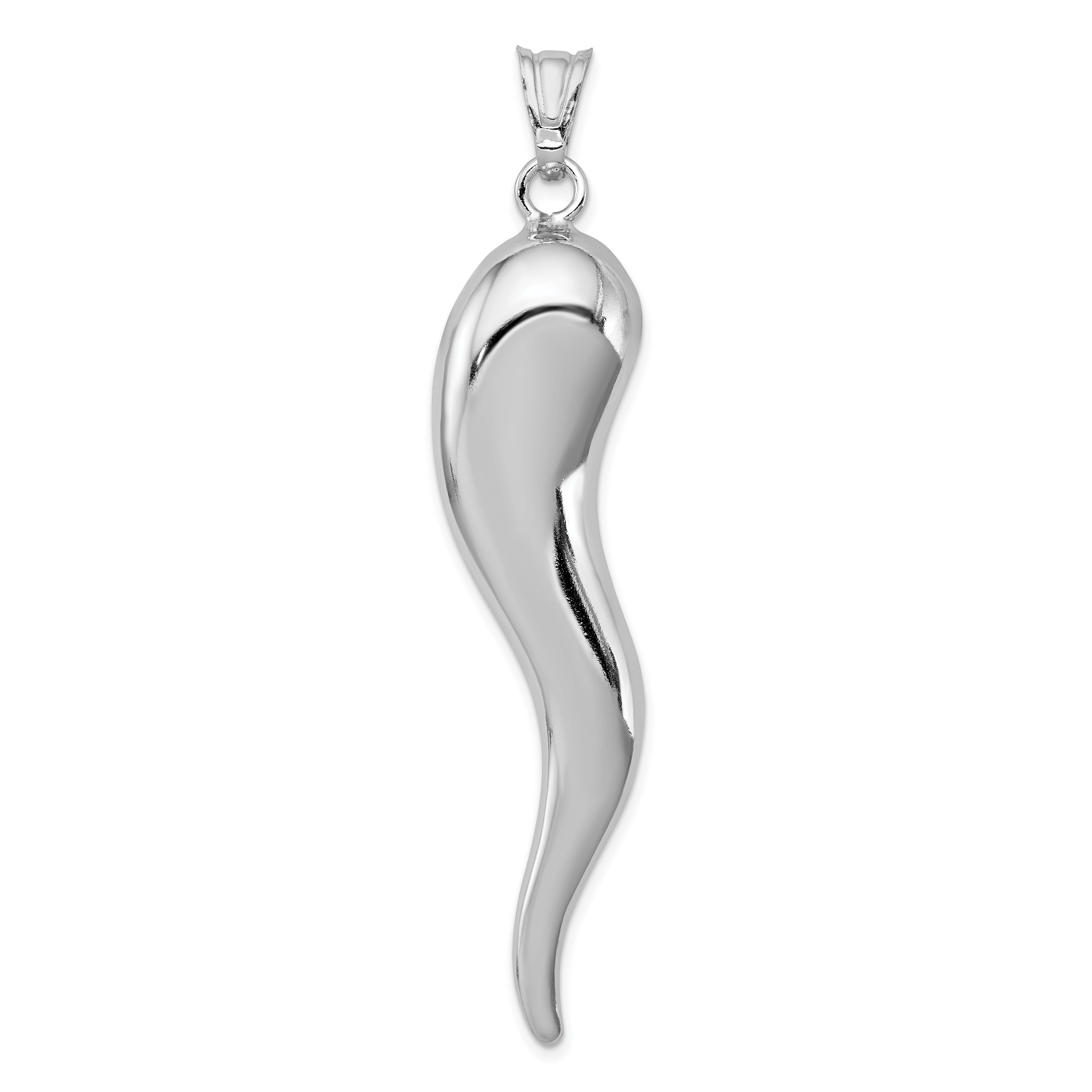 Sterling Silver Rhodium-plated Italian Horn Pendant