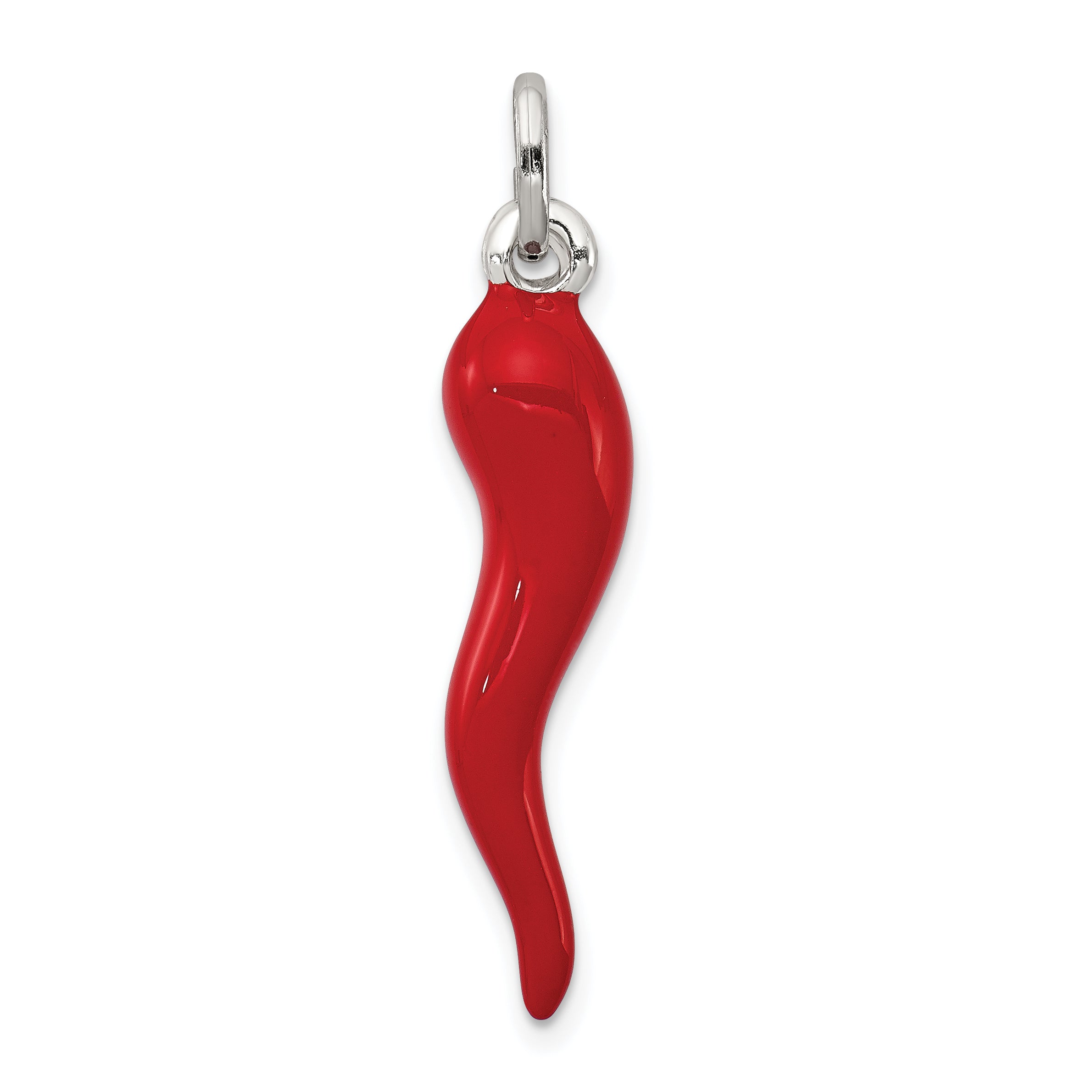 Sterling Silver Red Enamel Italian Horn Pendant