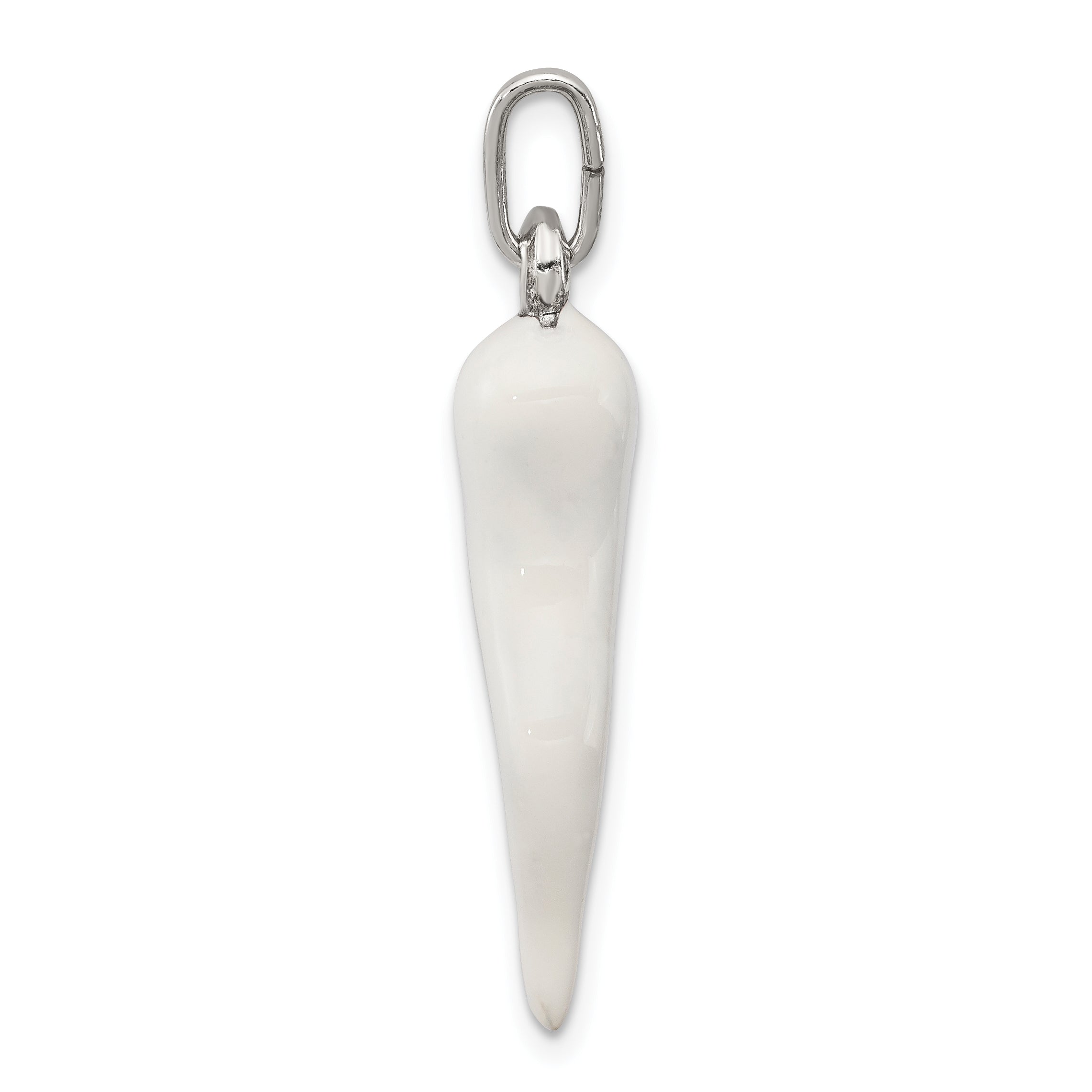 Sophia Jewelers 925 Sterling Silver Men's Italian Horn Pendant with Polished White Enamel