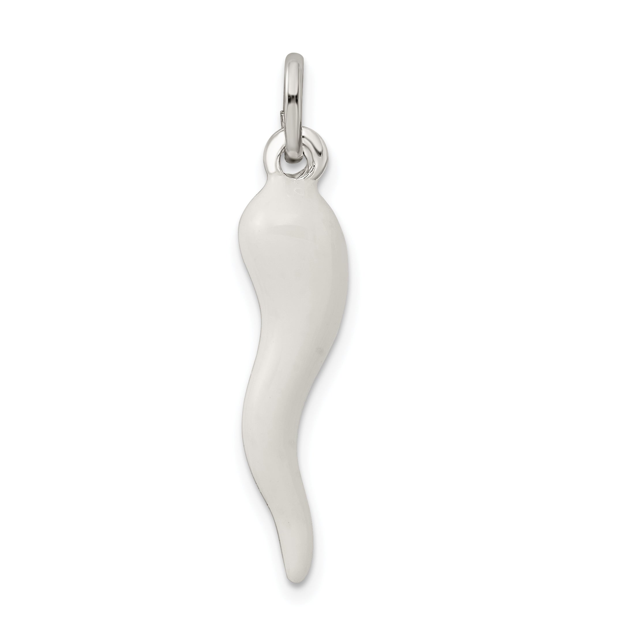 Sophia Jewelers 925 Sterling Silver Men's Italian Horn Pendant with Polished White Enamel