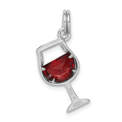 Sterling Silver Rhodium-Plated Red CZ Wine Glass Charm Elegant Polished Finish