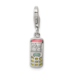 Sterling Silver Rhodium-plated Enameled and CZ Cell Phone Charm